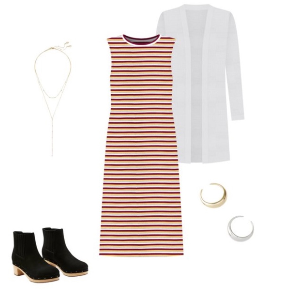 LOFT Petite Stripe Midi Split Dress